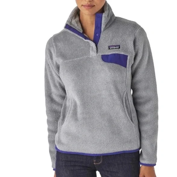 Patagonia Womens Re-Tool Snap-T Fleece Pullover Jacket Sz Small Gray & Purple - Picture 1 of 11
